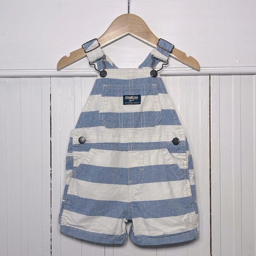 OSHKOSH EUC 100% Cotton Blue Striped Short Overalls Shortalls